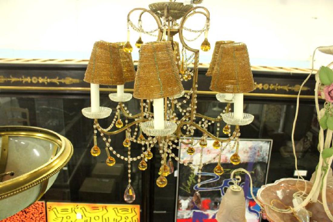 :Beaded 6-Light Chandelier with Color Prisms: Approx. 15" H x 19 1/2" W.