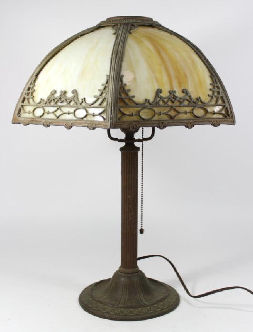 Early 20th Century 6-Panel Slag Glass Lamp (1 of 5)