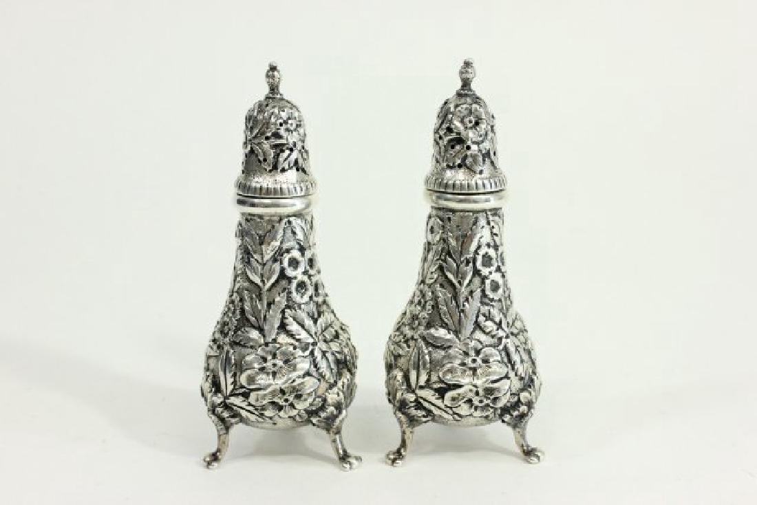 Kirk & Son Sterling Silver Salt & Pepper Shakers: Repousse pattern. Approx. 5" H. Approx. 6.95 ozt (216 grams). (6201)