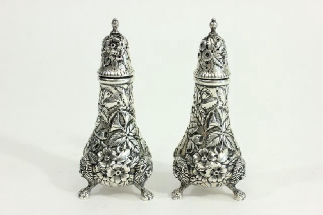 Kirk & Son Sterling Silver Salt & Pepper Shakers: With lion feet. Approx. 5" H. Approx. 7 ozt (217 grams). (6201)