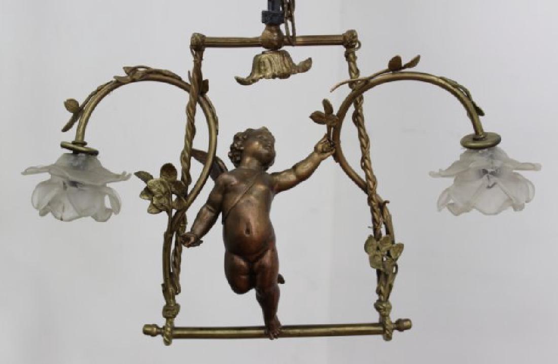2-Light Hall Light with Gilt Metal Angel: Leaf design. Approx. 12" H x 19" W.