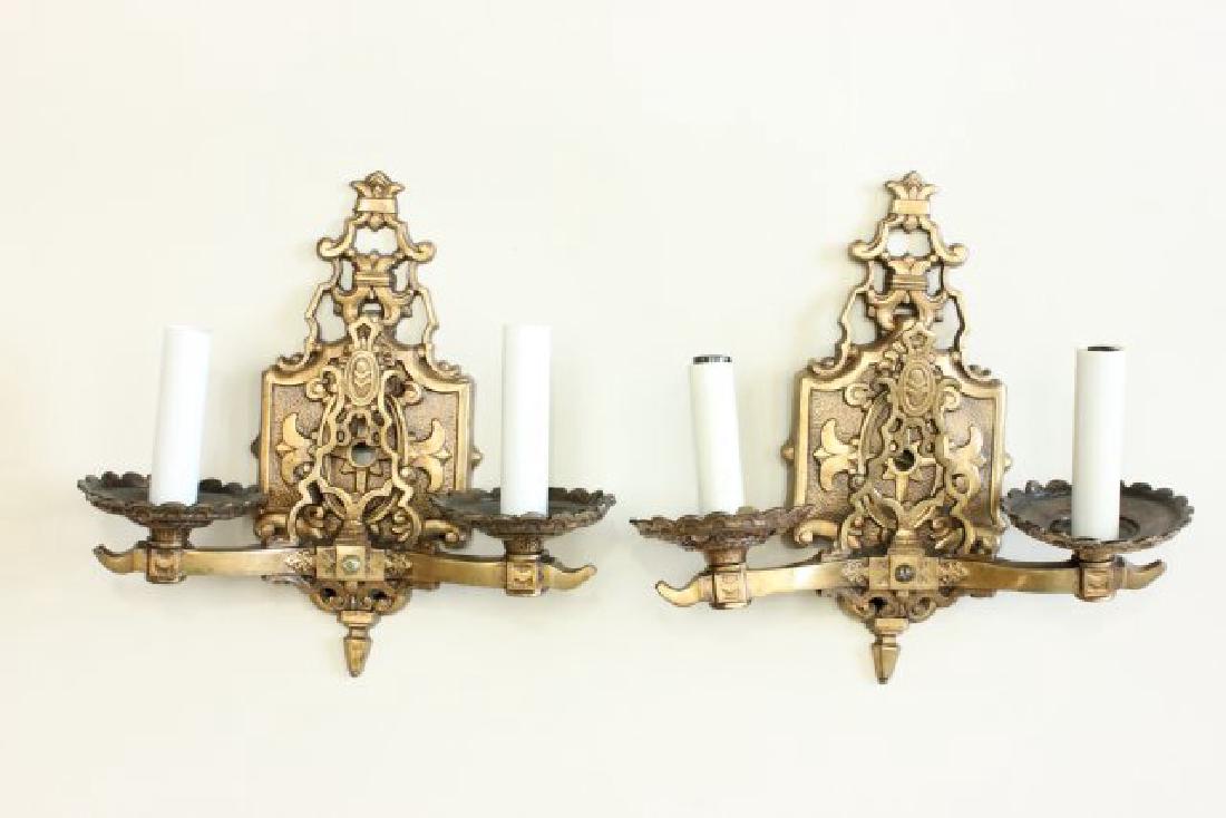 Pair Bronze 2-Arm Art Deco Sconces (1 of 6)