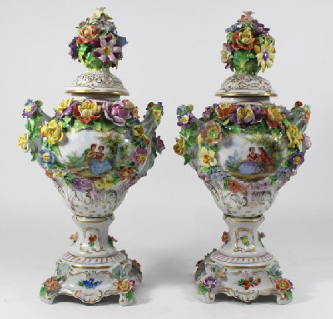 Pair Dresden Floral Covered Urns (1 of 10)