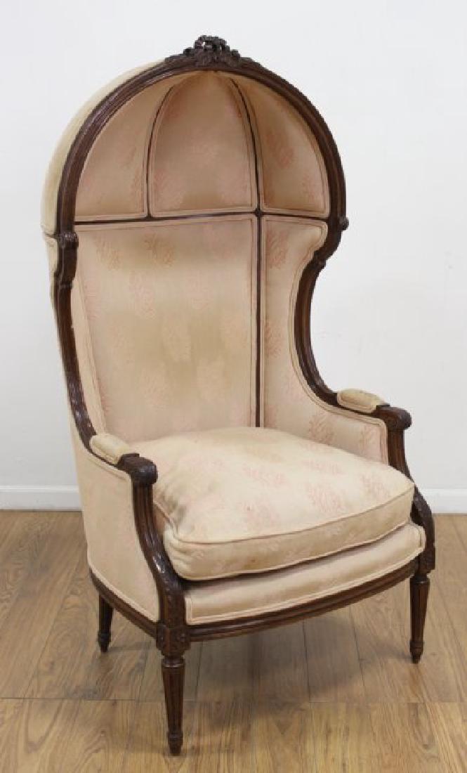 Hooded Chair: Approx. 55" H x 28 1/4" W, seat 19" H x 21" D.