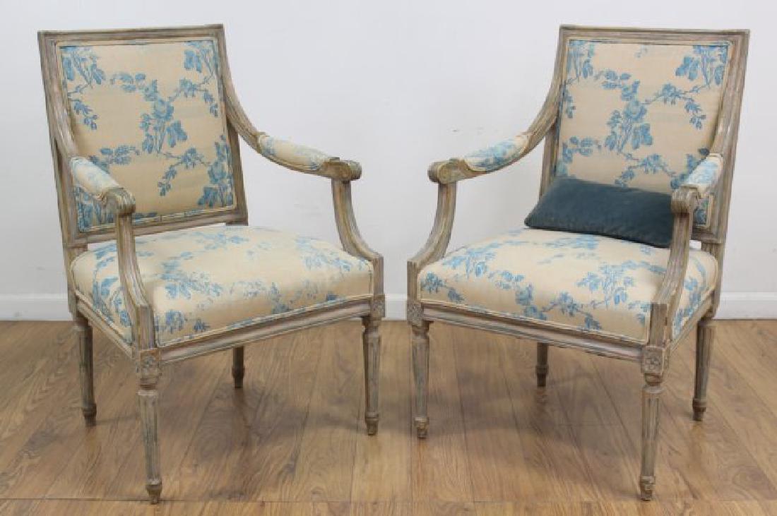 Pair French Style Paint Decorated Open Armchairs (1 of 5)