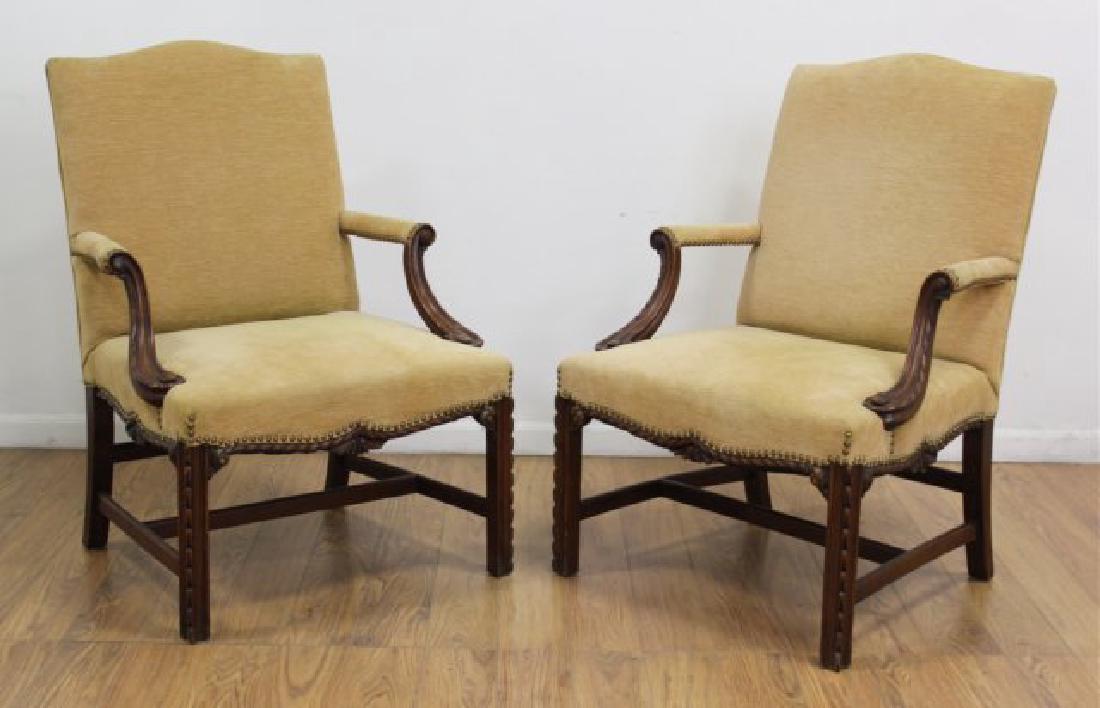 Pair George III Style Mahogany Library Armchairs (1 of 7)