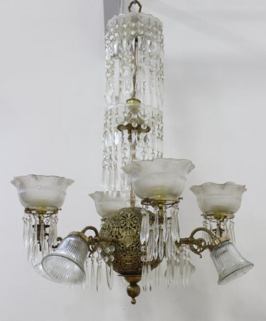 Victorian Brass & Crystal 8-Light Chandelier (1 of 4)