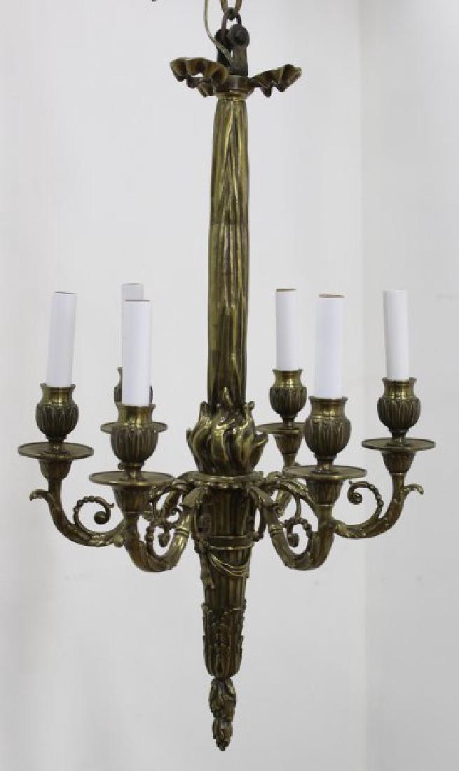Louis XVI Style Brass 6-Light Chandelier (1 of 3)