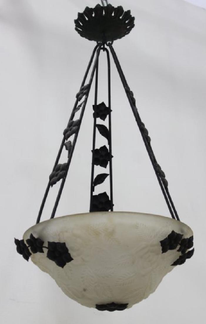 French Art Deco Chandelier: Approx. 28" H x 16" W. From the liquidation of Barnette Shure Antiques in Valley Stream, NY.
