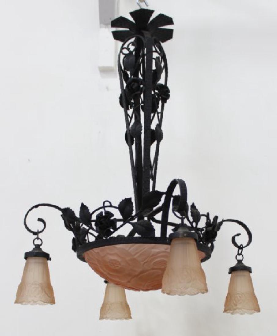 French Art Deco Wrought Iron Chandelier (1 of 4)