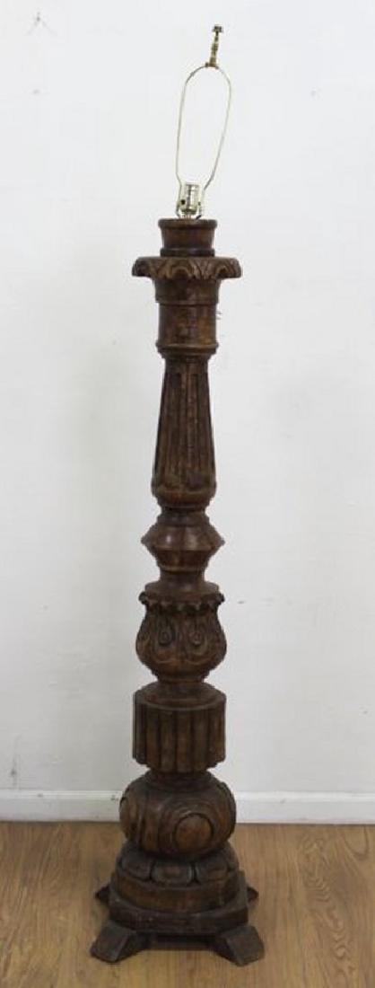 Carved Wood Floor Lamp: Approx. 59 1/2" H.