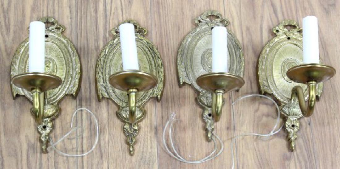4 Neoclassic Style Brass 1-Arm Sconces: Approx. 9" H. (0912896)
