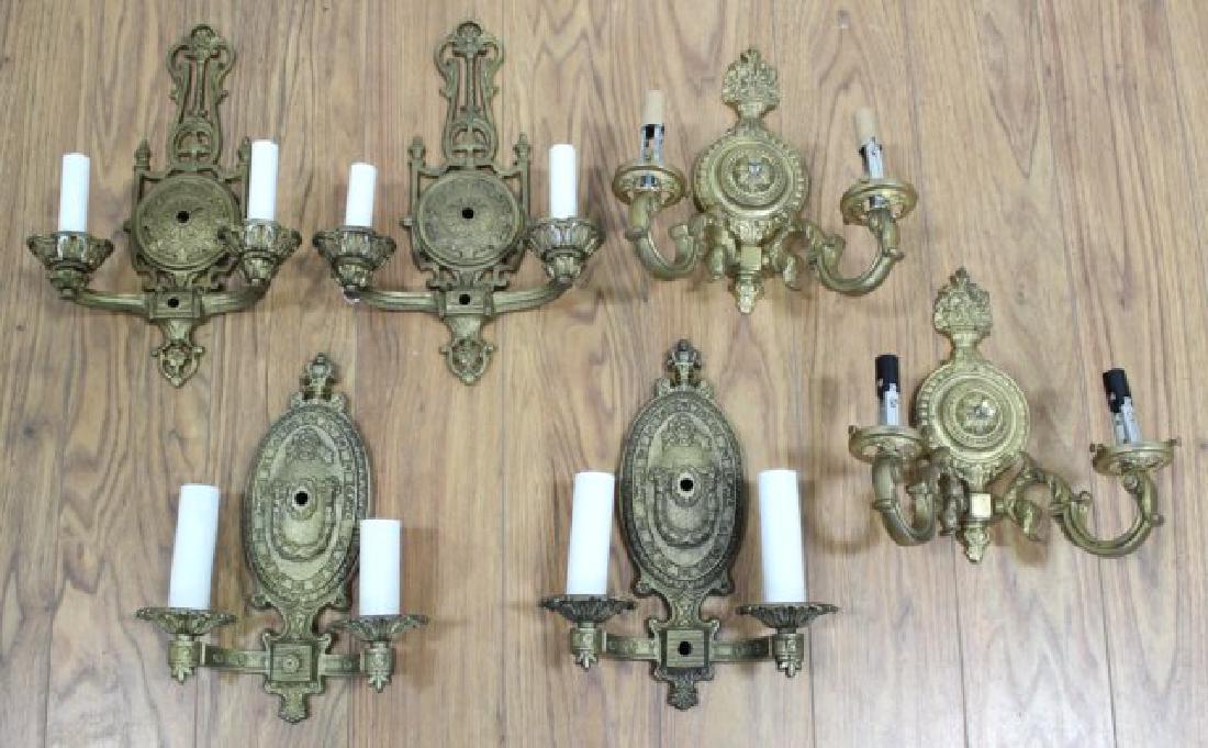3 Pairs Gilt Metal 2-Arm Sconces (1 of 4)