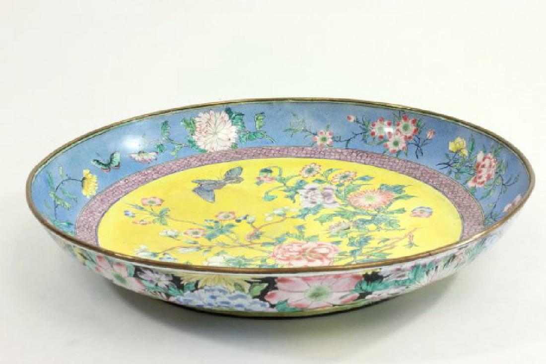 Enameled Chinese Plate with Flowers: Approx. 1 3/4" H x 10 3/8" W.