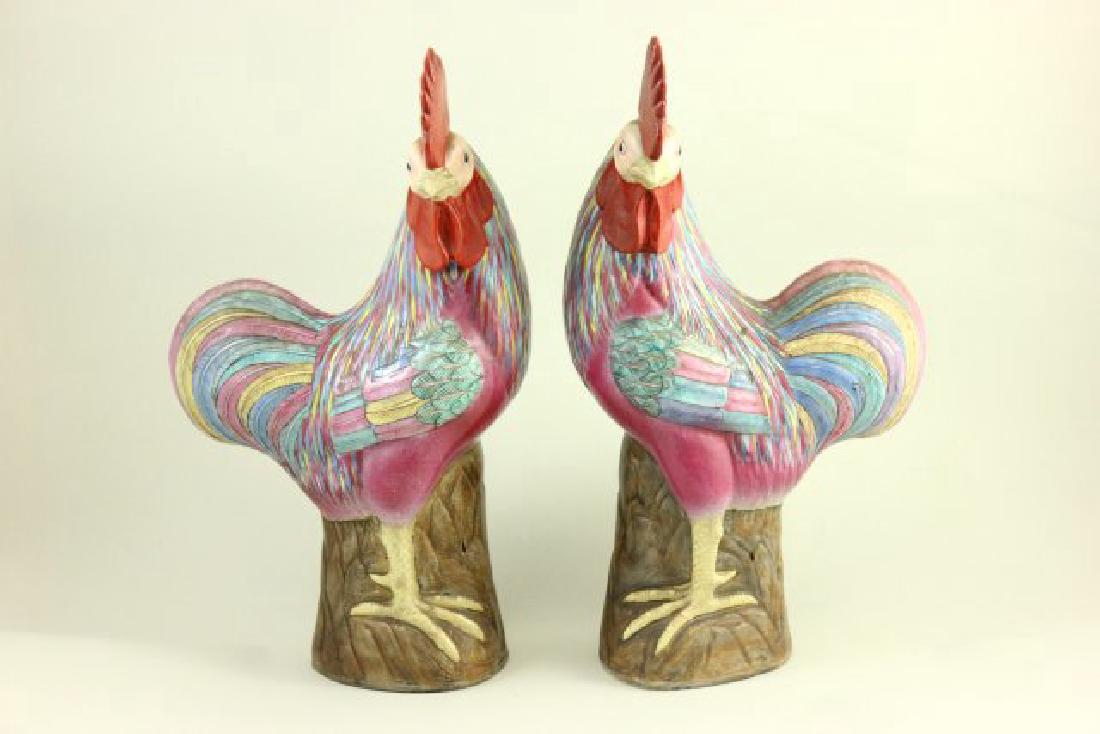 Pair Chinese Ceramic Roosters (1 of 7)