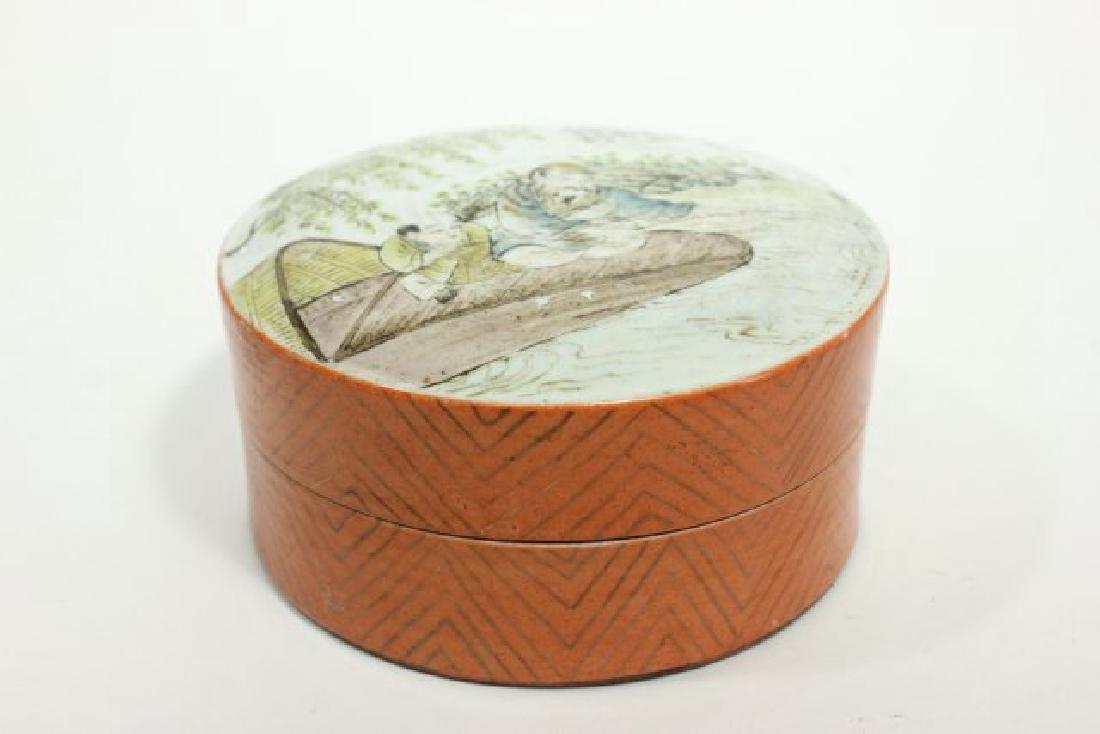 Republic Chinese Famille Rose Porcelain Box: Approx. 2 1/2" H x 12" D.