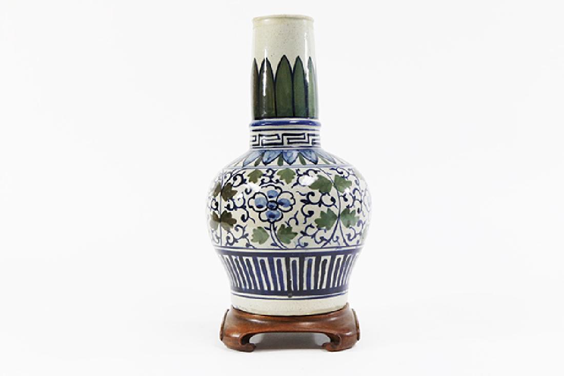 19th Century Blue & White Chinese Vase: Approx. 15" H x 8" W.