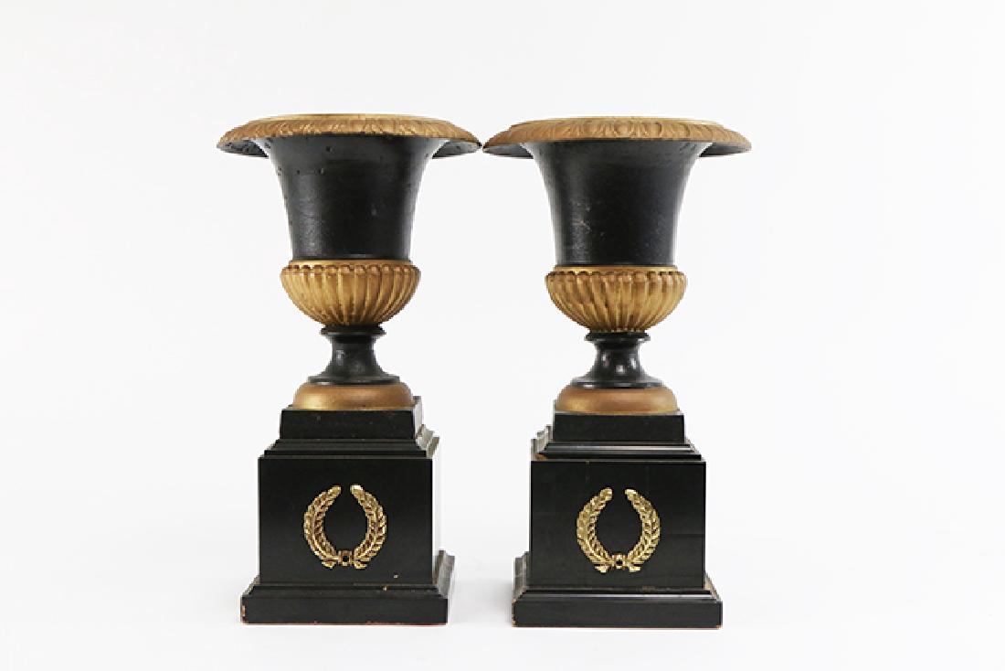 Pair Black Metal & Gilt Urns (1 of 2)