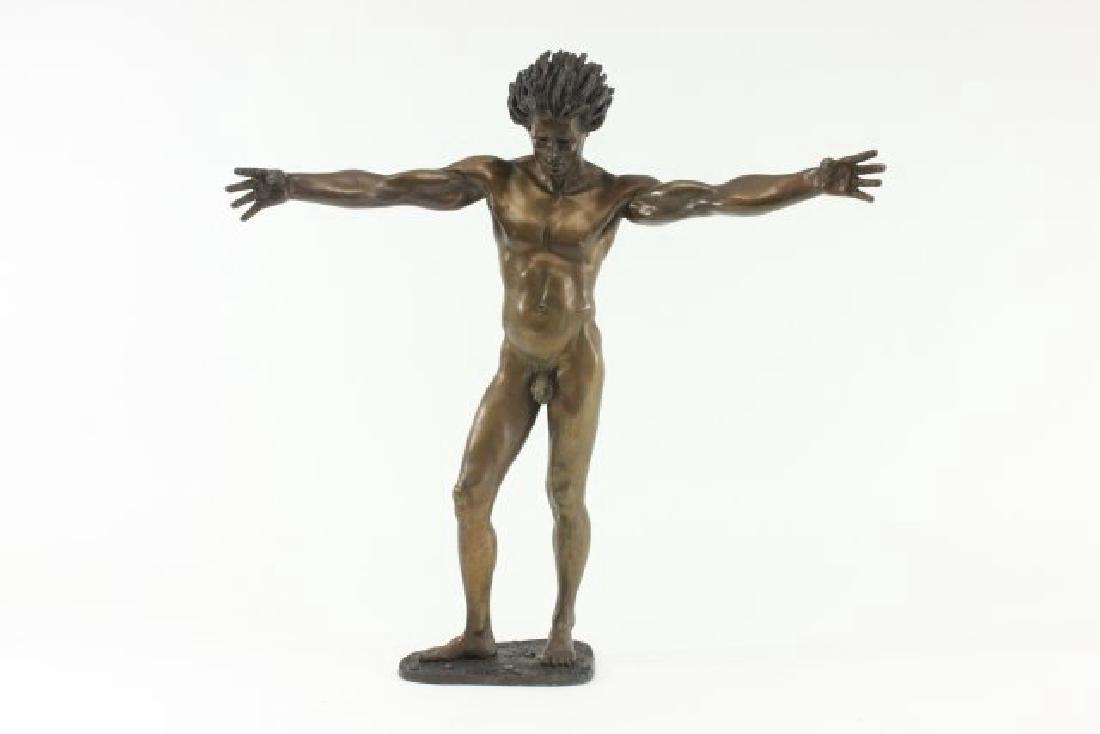 John Jones, Male Nude with Outstretched Arms: Bronze. Signed John Jones on base. Approx. 25" H. From a N.Y.C. collector. From the Adonis Collection.