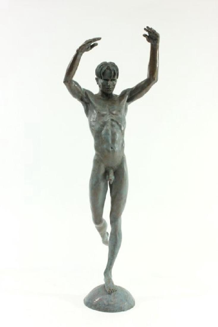 John Jones, Male Nude Dancer: Bronze. Signed on base. Approx. 28" H. From a N.Y.C. collector. From the Adonis Collection.