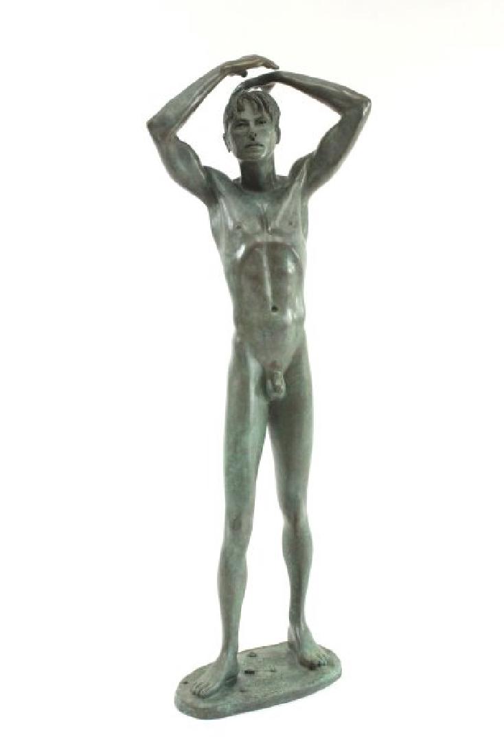 John Jones, Male Nude Dancer: Bronze. Signed on base. Approx. 27" H. From a N.Y.C. collector. From the Adonis Collection.