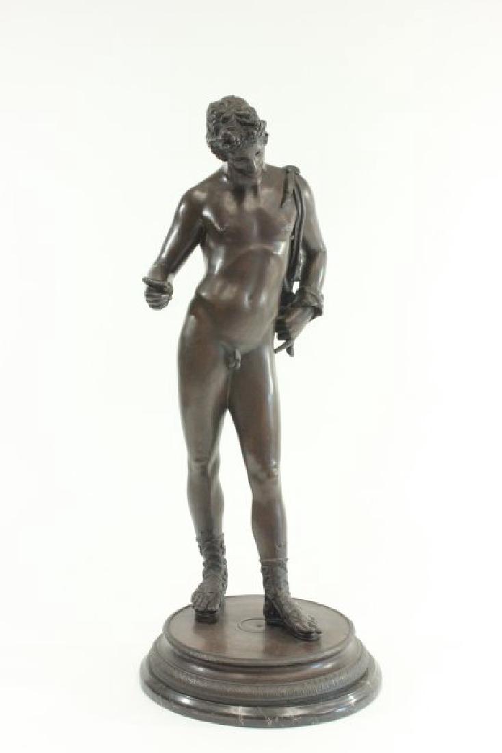 Veroccio, Male Nude After the Antique: Signed on base. Approx. 25" H. From a N.Y.C. collector. From the Adonis Collection. Scratches on leg.