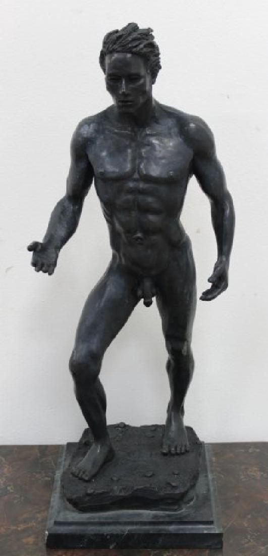 John Jones, Male Nude Figure: Bronze. Signed rear. Approx. 26" H with base. From a N.Y.C. collector. From the Adonis Collection.