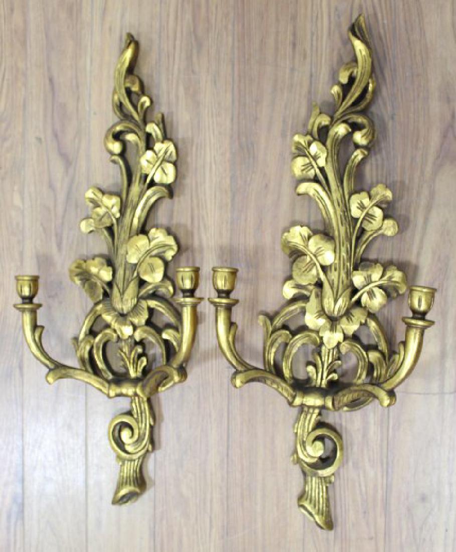 Pair Giltwood 2-Arm Sconces: Approx. 31" H x 12".