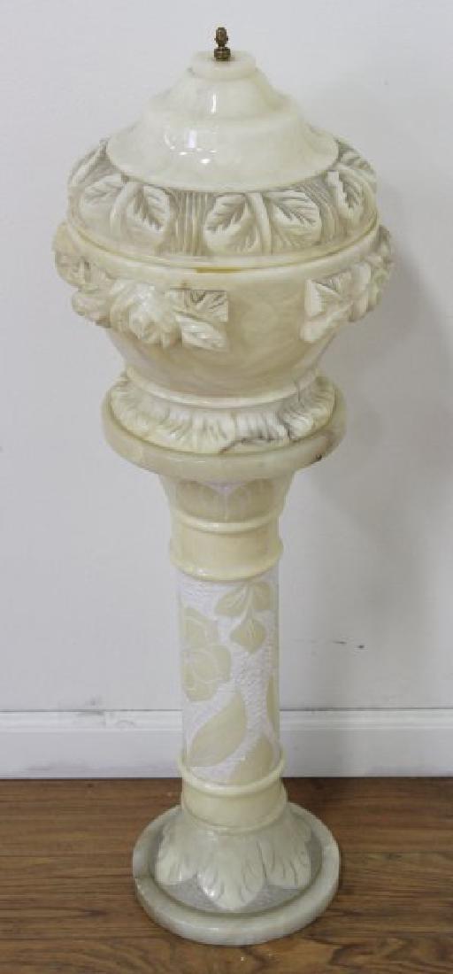 2-Piece Alabaster Lamp: Contemporary. Approx. 14 1/2" H. Total height with pedestal approx. 36".