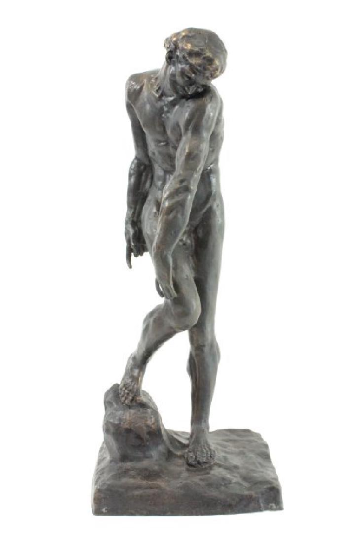 After Auguste Rodin, Male Nude: Bronze. Signed on base. Approx. 22" H. From a N.Y.C. collector. From the Adonis Collection.