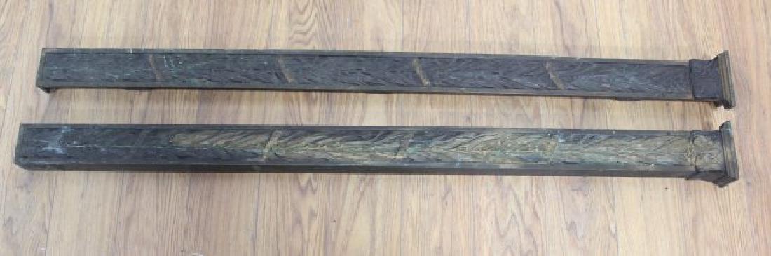 Pair Bronze Pilasters: Floral design. Approx. 50 3/4" x 3" x 2" D.