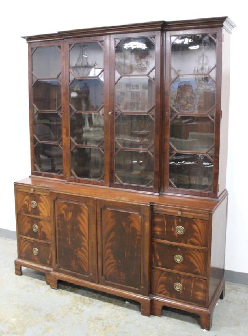 George III Style Mahogany Breakfront: Approx. 72 1/2" H x 59 1/2" W x 19" D.