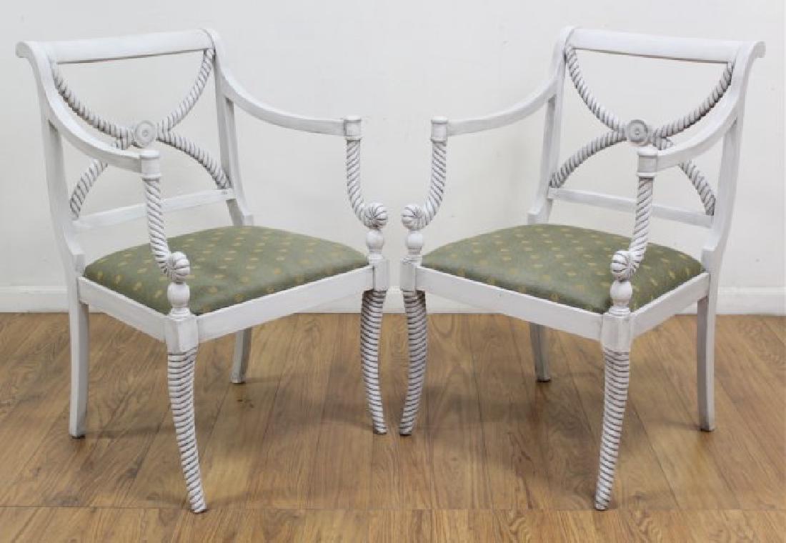 Pair Painted White Rope Twist Armchairs: Approx. 35" H back x 21" W x 21" D.