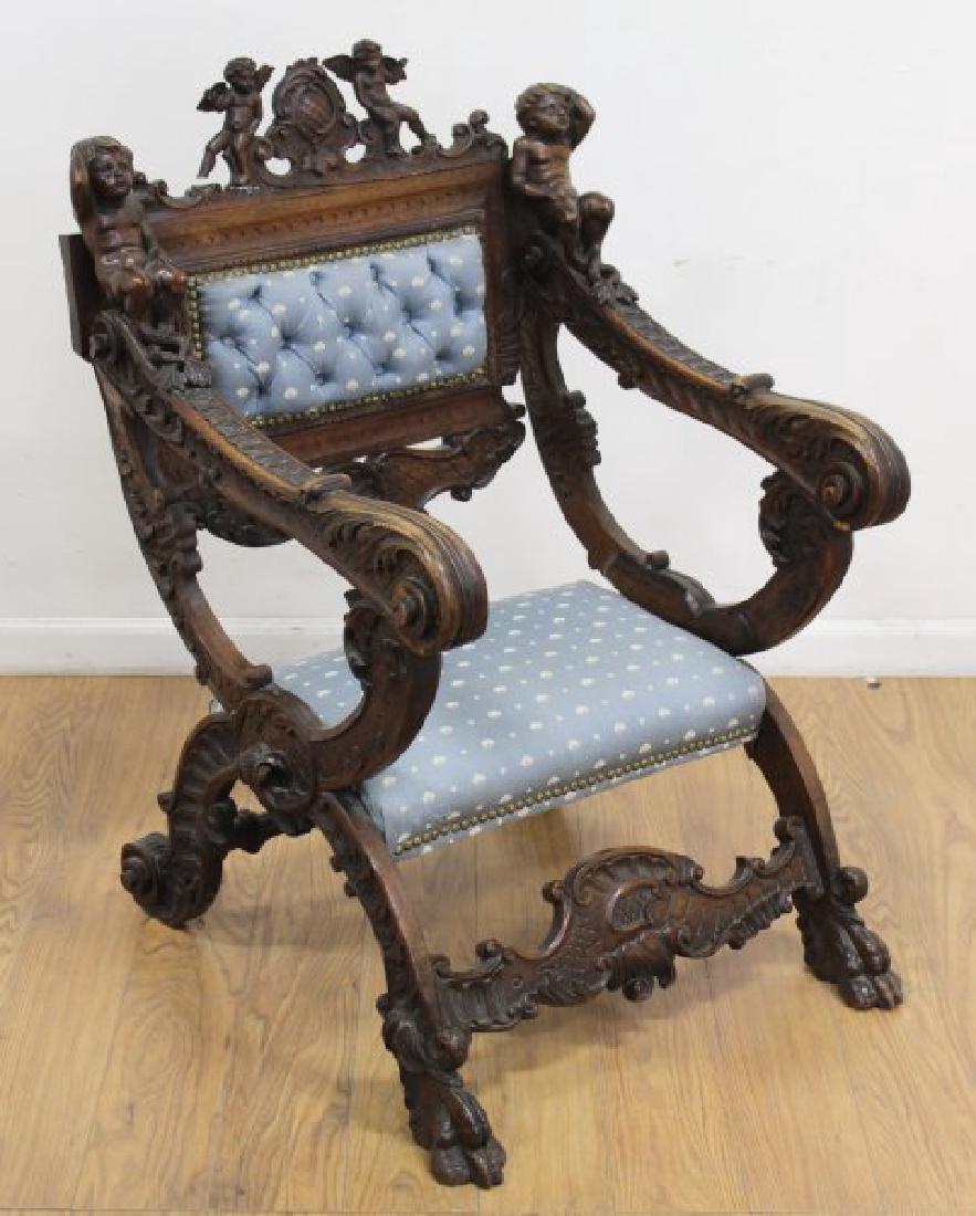 19th C. Savonarola Carved Italian Chair (1 of 10)