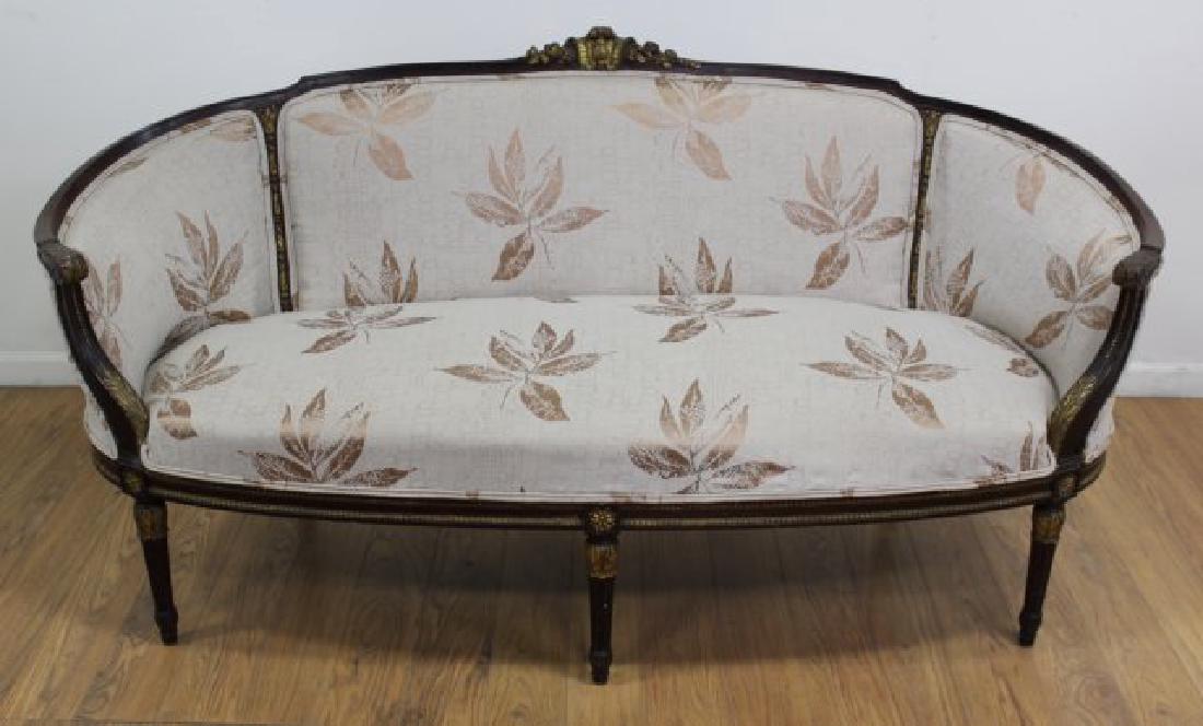 English Rosewood Sofa: With new upholstery. Approx. 35" H x 71" W.
