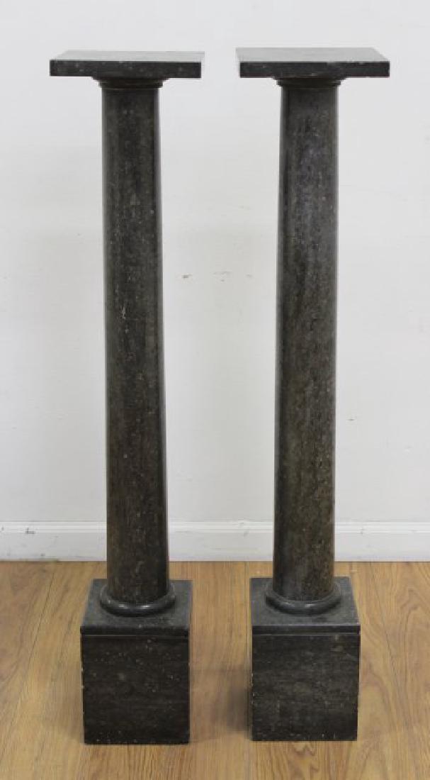 Pair Grey Modern Pedestals: Contemporary. Approx. 40 3/4" H x 8" square top.