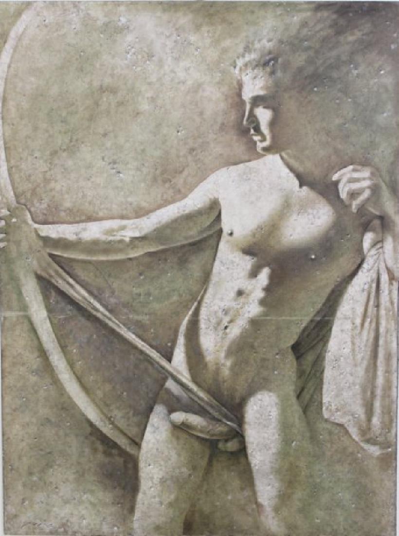 Erotic Oil on Canvas "Bowman": Signed lower right illegibly. Approx. 48" x 36". From a N.Y.C. collector. From the Adonis Collection.