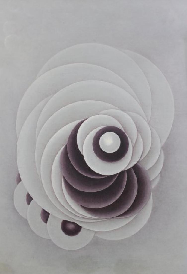 Gaby Bauzil, "Menton": Abstract oil on canvas. Signed and dated 1967 lower right. Titled rear. Gaby Bauzil (born 1905). Approx. 36" x 28" unframed, 38" x 30" framed. From a New Rochelle estate of a French art dealer. (6221)