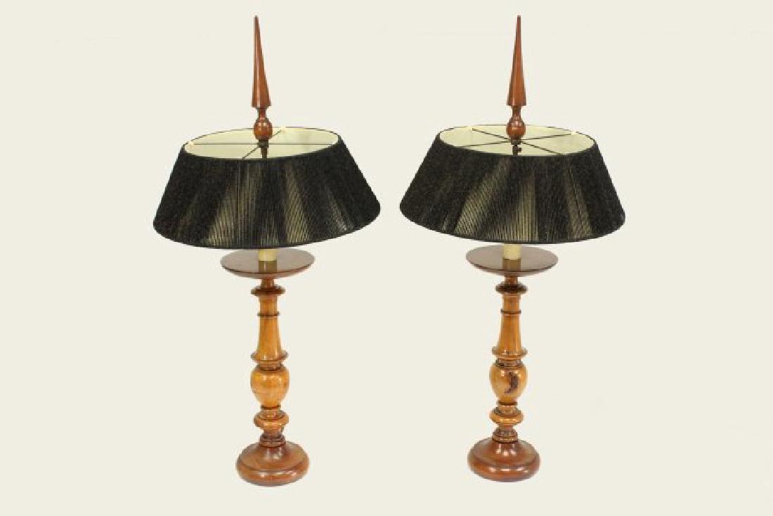 Pair Modern Wood Lamps: Wood part approx. 19" H.