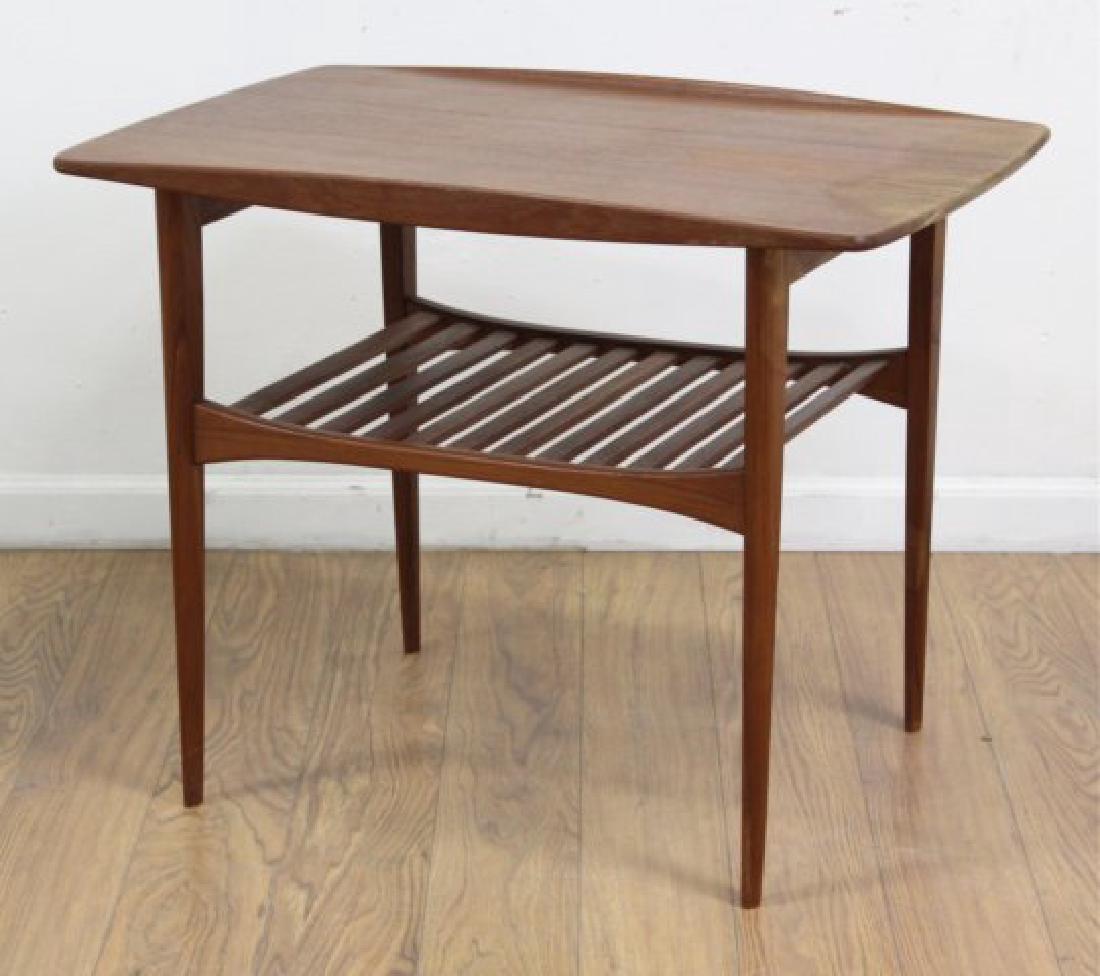 Kindt Larsen for France & Son Teak Side Table: Circa 1960. Approx. 23" H x 29 1/2" W x 20" D. (6208) Finish damaged on top.