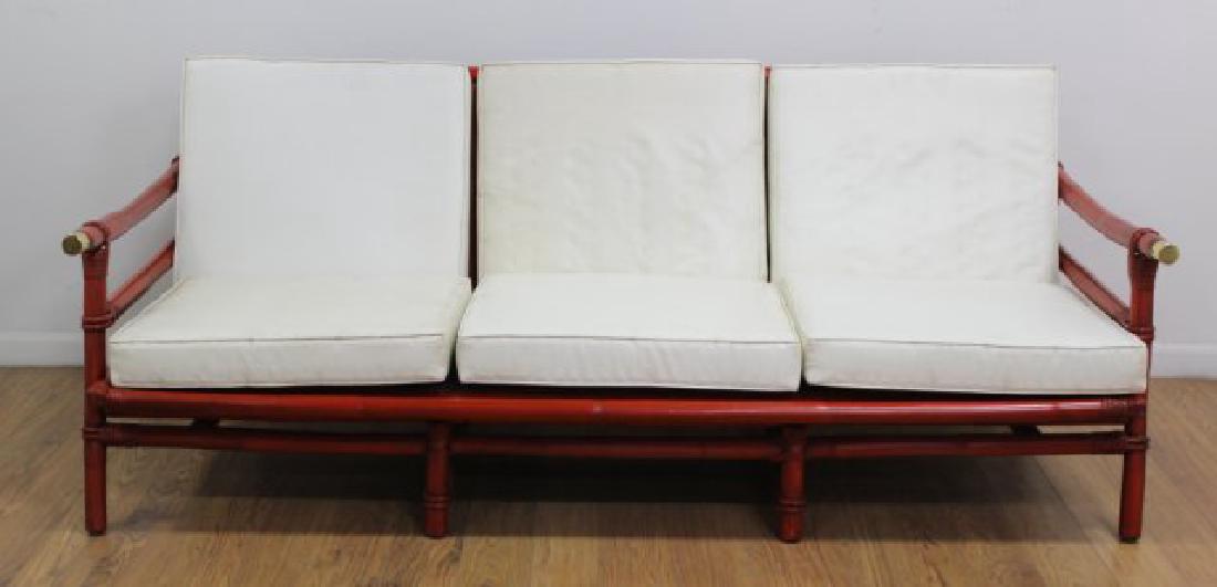 Red Lacquer & Brass Mounted Rattan Couch (1 of 3)