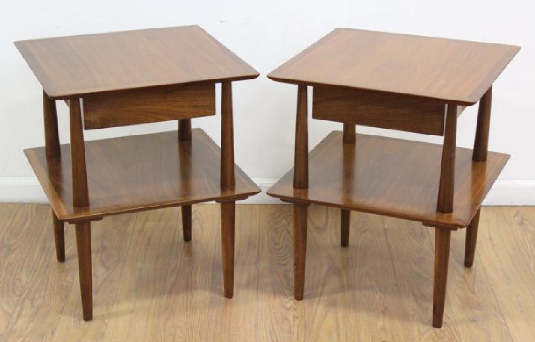 Pair Custom Mid Century Walnut 2-Tier Side Table (1 of 6)