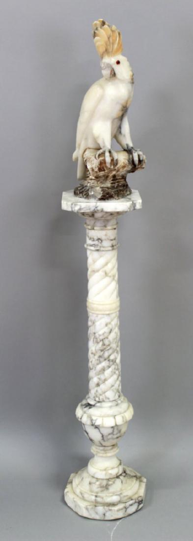 Marble & Alabaster Pedestal w/ Alabaster Cockatoo (1 of 6)
