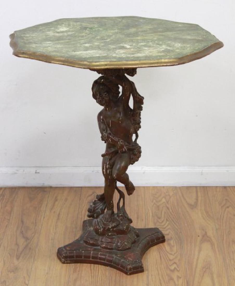 Carved Figural Base Wood Table (1 of 4)