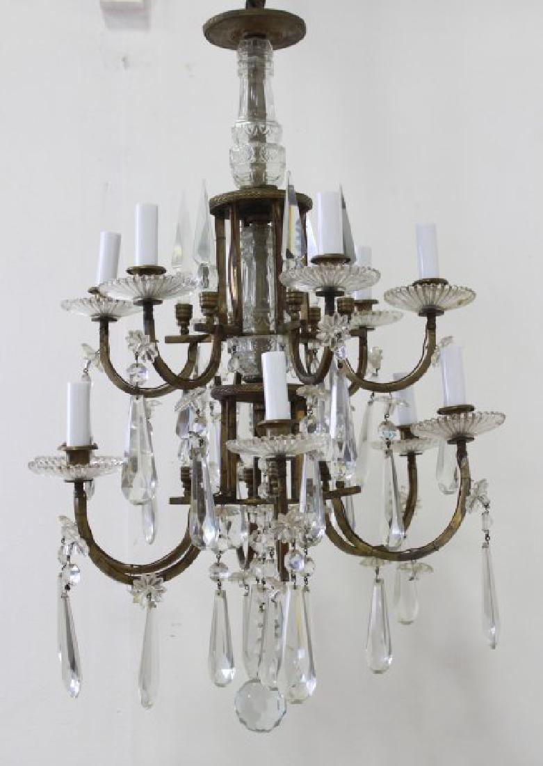 Victorian Brass Molded & Faceted Glass Chandelier: 12-light. Approx. 32" H x 21" diameter.