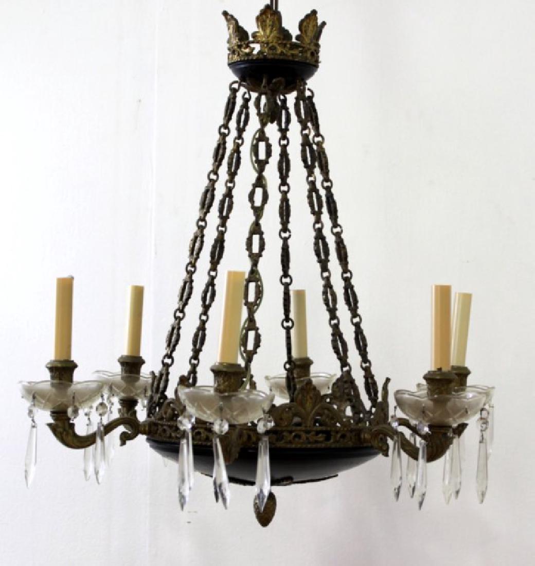 Empire Style Brass & Cut Glass 6-Light Chandelier (1 of 3)