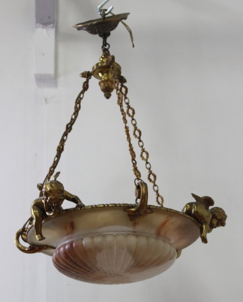 Marble & Bronze 3-Light Figural Fixture (1 of 4)