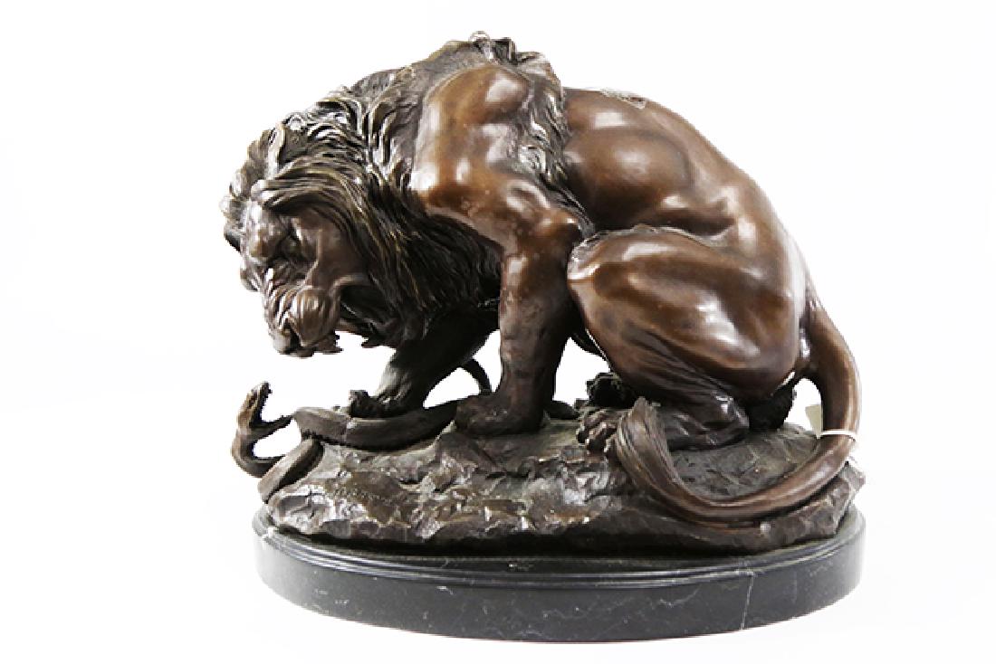 Contemporary Bronze Sculpture, Lion Fighting Snake (1 of 3)