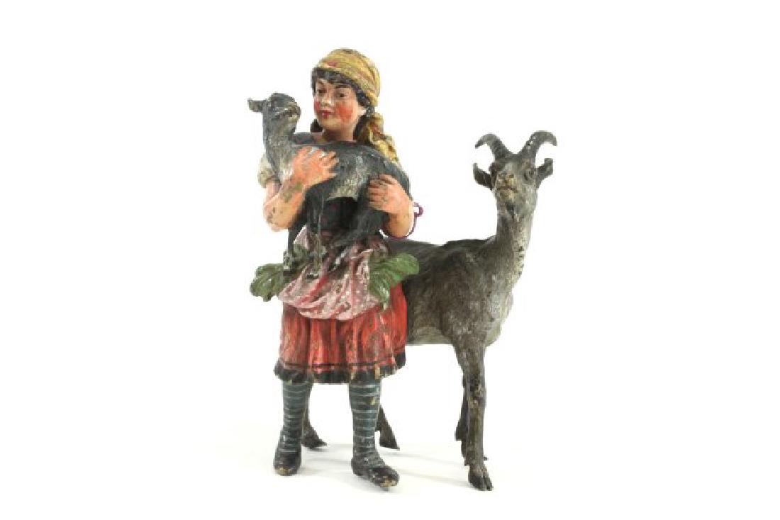 Cold-Painted Bronze, Girl with Goats (1 of 4)
