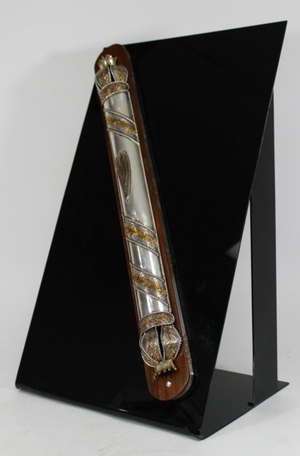 925 Silver Mezuzah Mounted on Plaque: Handmade by Netafim Gallery 5/8 Jerusalem. Approx. 24 1/2" L without plaque.